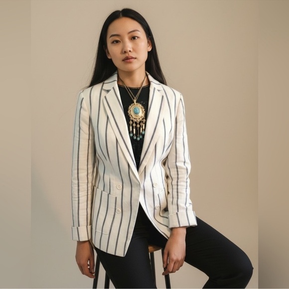 Etcetera Jackets & Blazers - Etcetera Cream and Black Striped Blazer